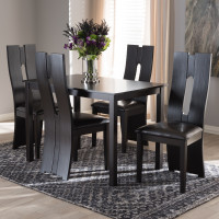 Baxton Studio RH5509C-Dark Brown Dining Set Alani Modern and Contemporary Dark Brown Faux Leather Upholstered 5-Piece Dining Set